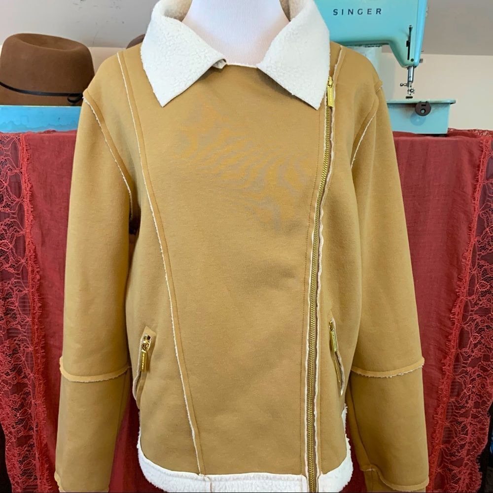 Michael Kors faux shearling asymmetric zip jacket